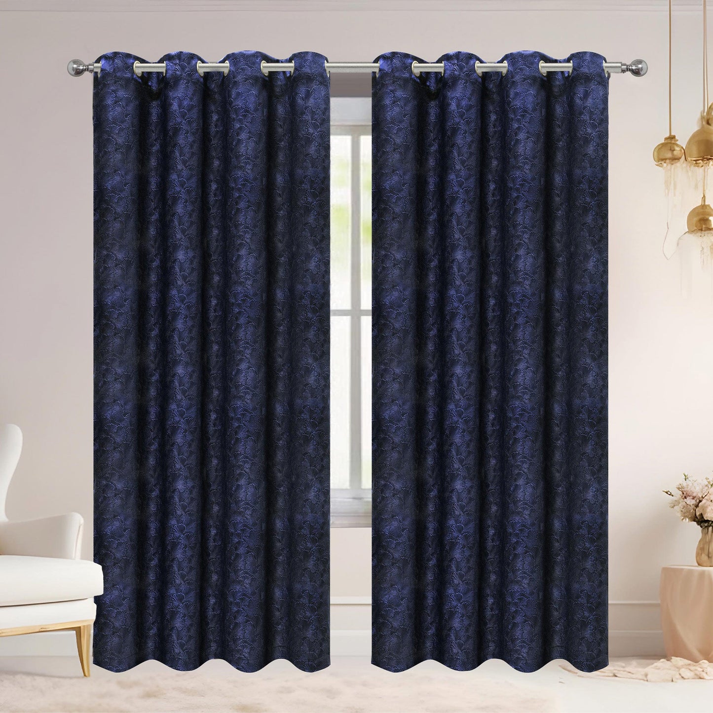Adelia Ginkgo Biloba Leaf Room Darkening Grommet Window Curtain Panel, 54x84 Inches