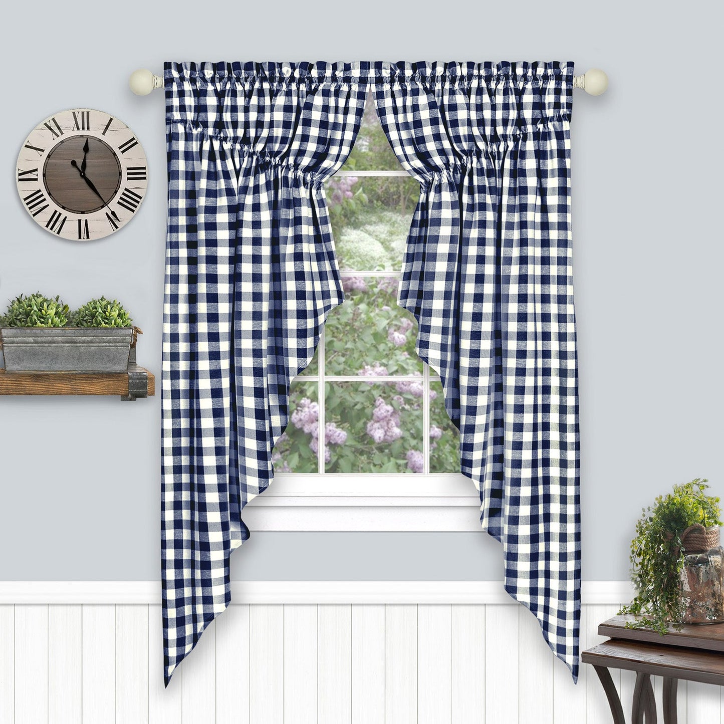 Buffalo Check Gathered Swag Window Curtain Pair, 72x63 Inches
