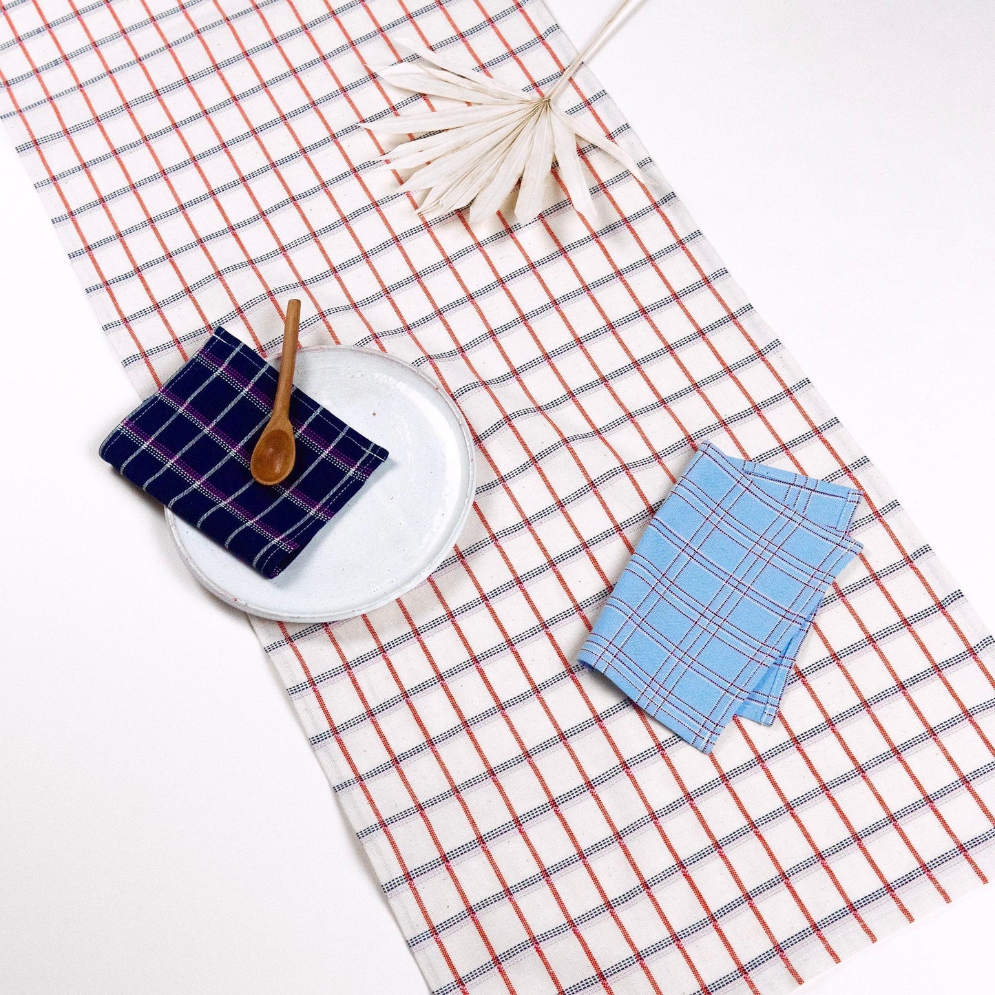 San Lucas Plaid White & Orange Table Runner