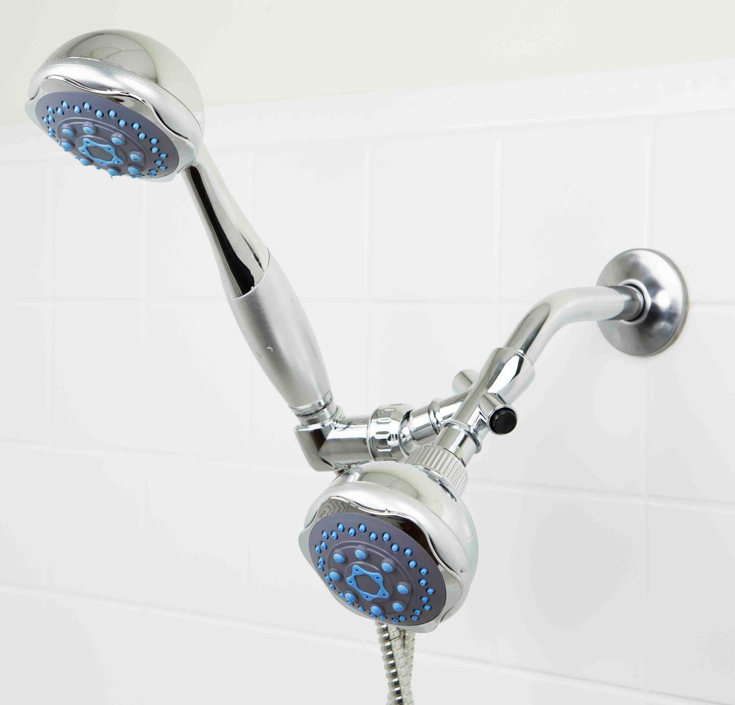 Home Basics Deluxe 5 Function Twin Massager Shower Head, Silver