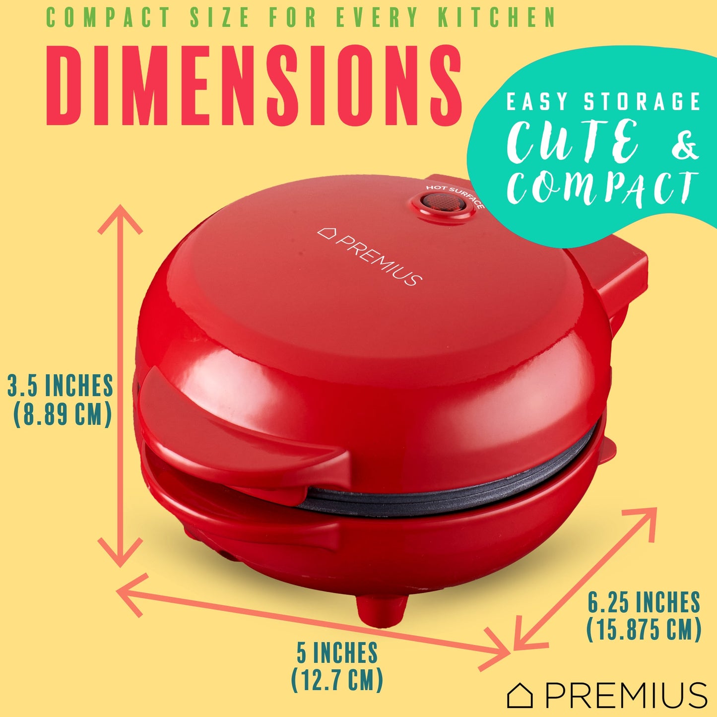 PREMIUS Ceramic Non-Stick Mini Snack Flat Griddle Maker, 4 Inch Mold