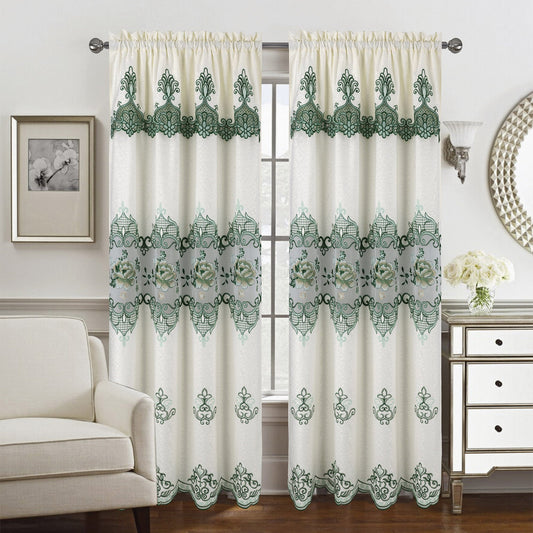Caroline Floral Macramé Rod Pocket Window Panel With Attached Valance, 55x84 Inches
