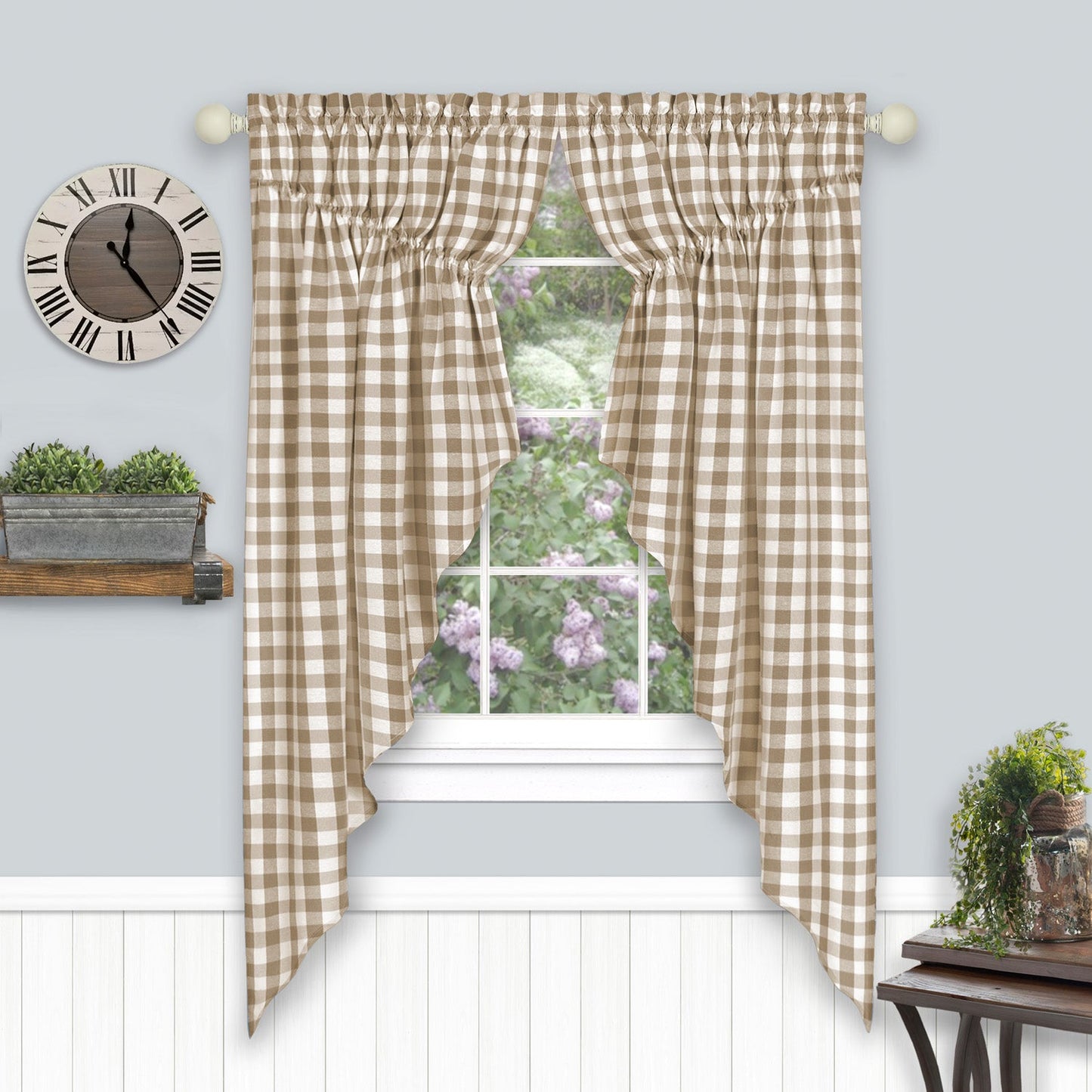Buffalo Check Gathered Swag Window Curtain Pair, 72x63 Inches
