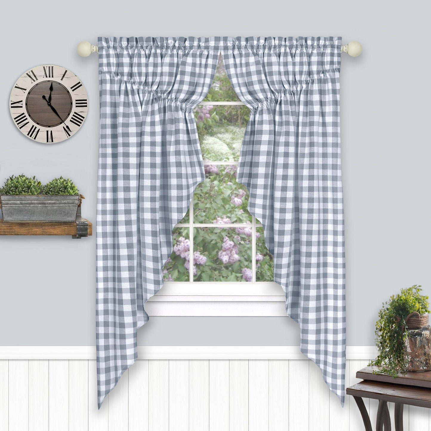 Buffalo Check Gathered Swag Window Curtain Pair, 72x63 Inches