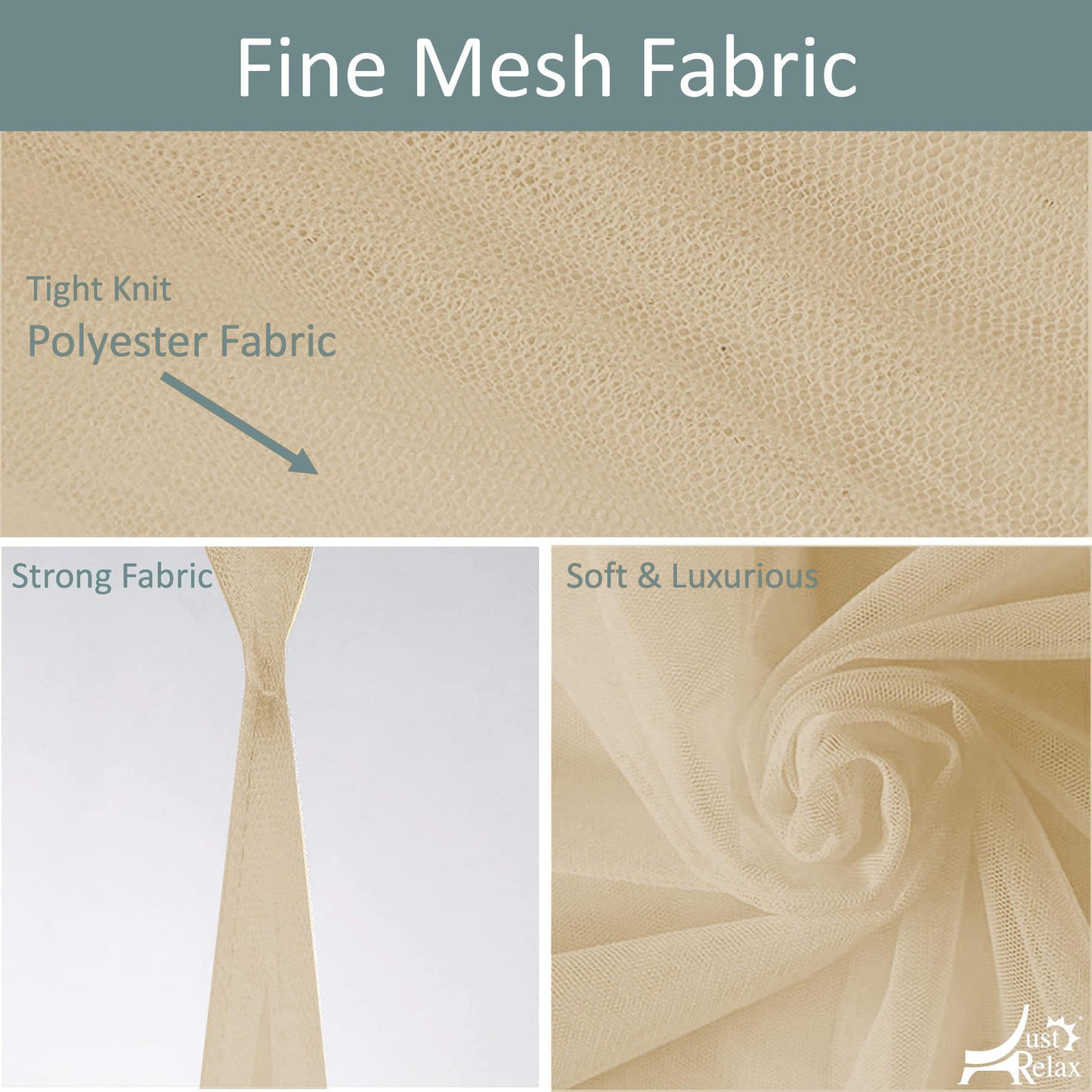 Just Relax Elegant Mosquito Net Bed Canopy Set, Beige, Queen-King