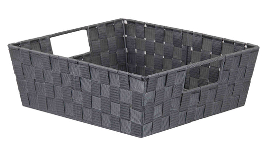 Home Basics Polyester Woven Strap Storage Basket Tray, Gray, Large, 15x13x5 Inches