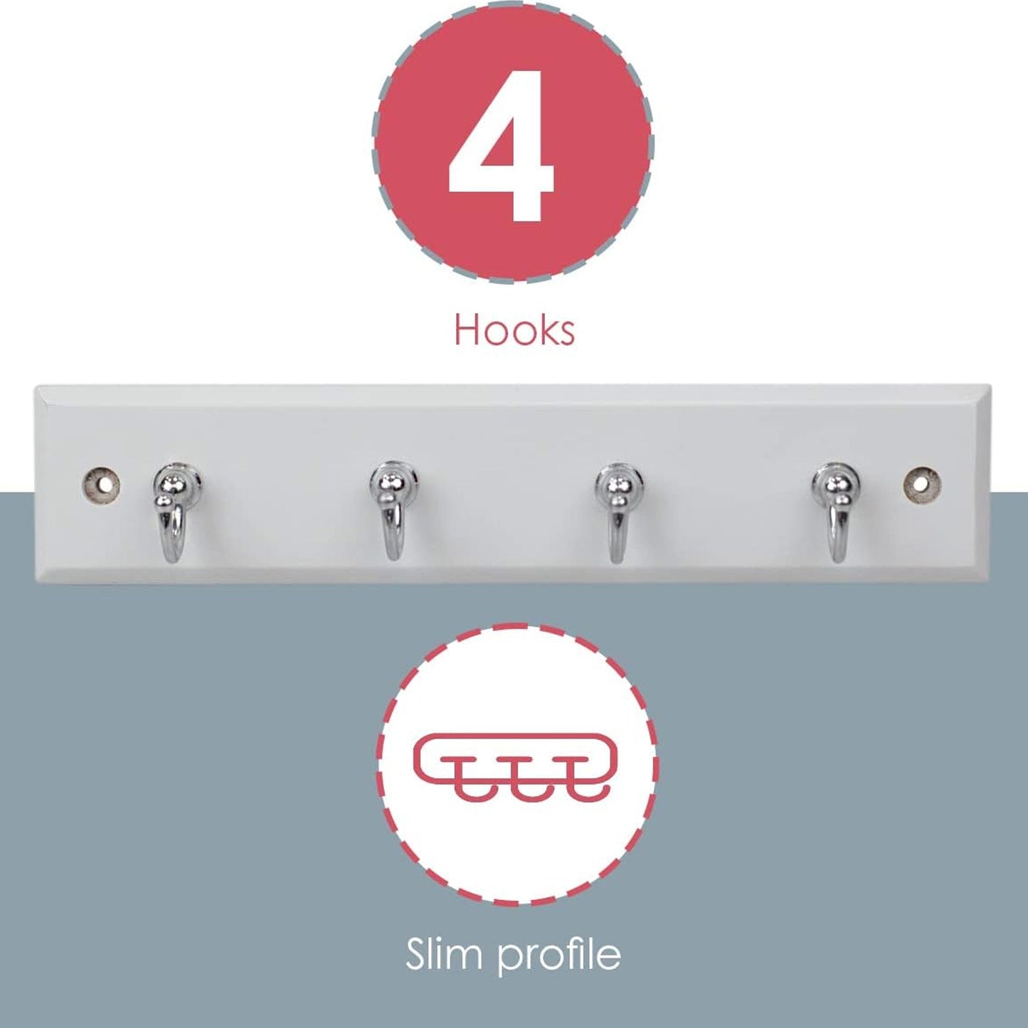 Home Basics 4 Hook Wall Mounted Key Holder Rack, White