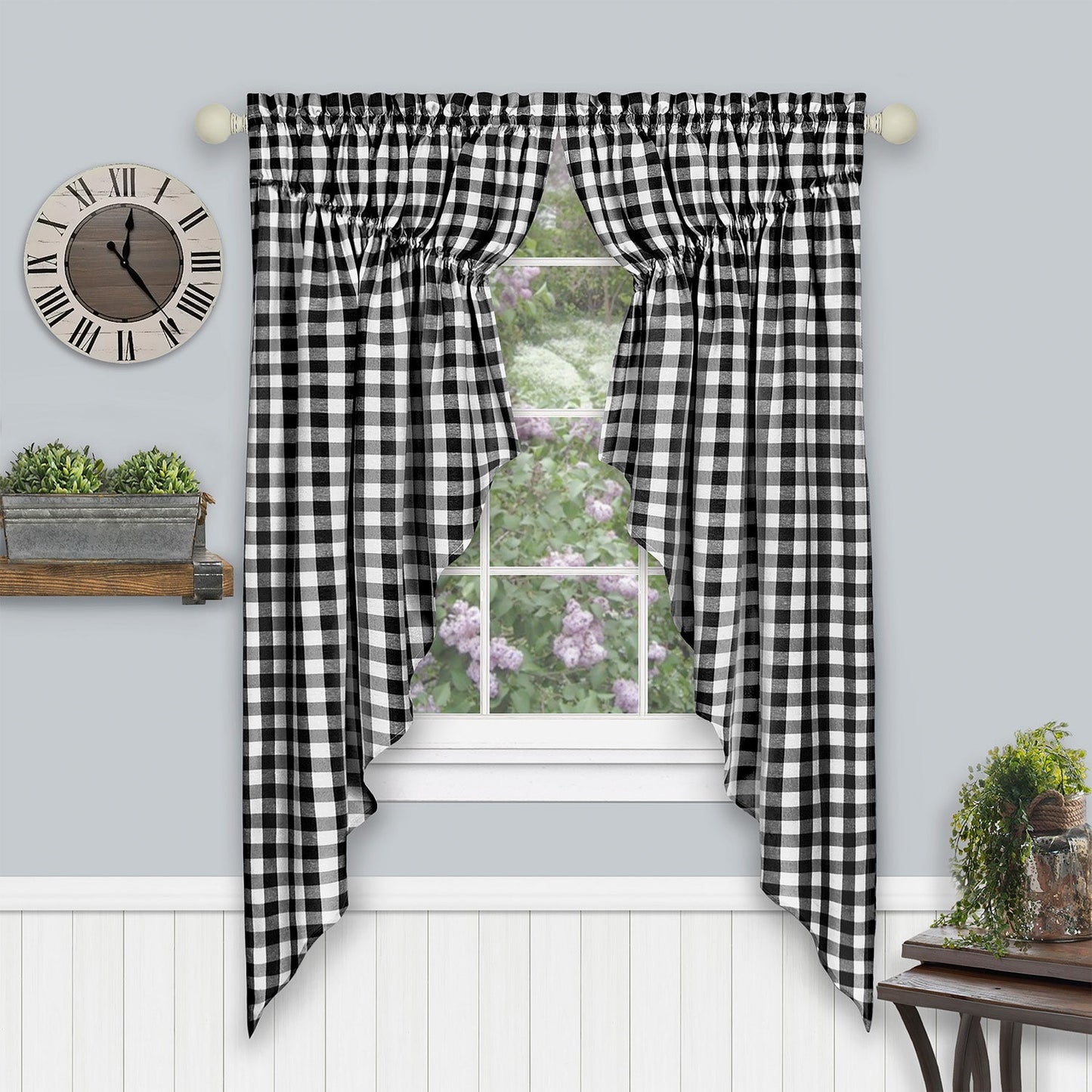 Buffalo Check Gathered Swag Window Curtain Pair, 72x63 Inches