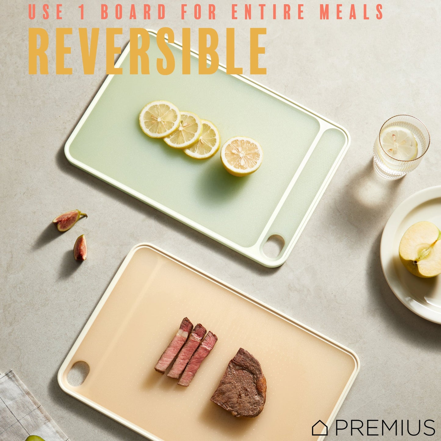 PREMIUS Reversible Non-Slip Cutting Board with Grater, Green, Large, 10.82x16.12 Inches