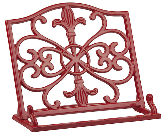 Home Basics Cast Iron Fleur De Lis Cookbook Stand, Red, 10.5x5.5x9 Inches