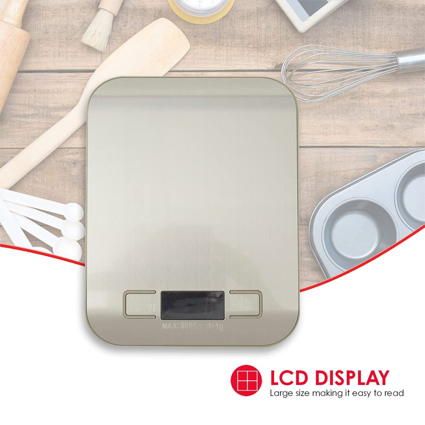 Home Basics Stainless Steel Digital Kitchen Scale, 5.5x7x.75 Inches