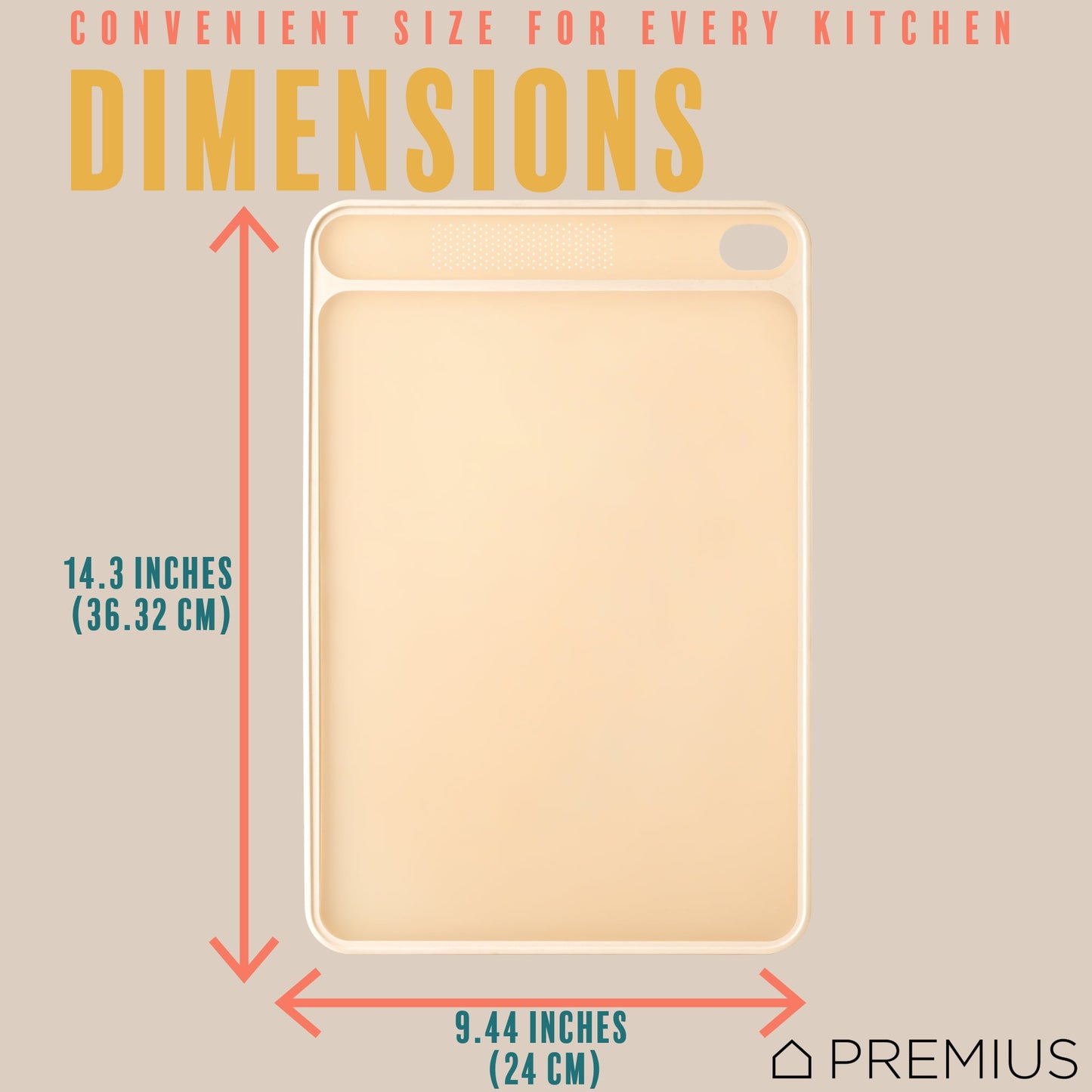 PREMIUS Reversible Non-Slip Cutting Board with Grater, Orange-Cream, Medium, 9.44x14.3 Inches