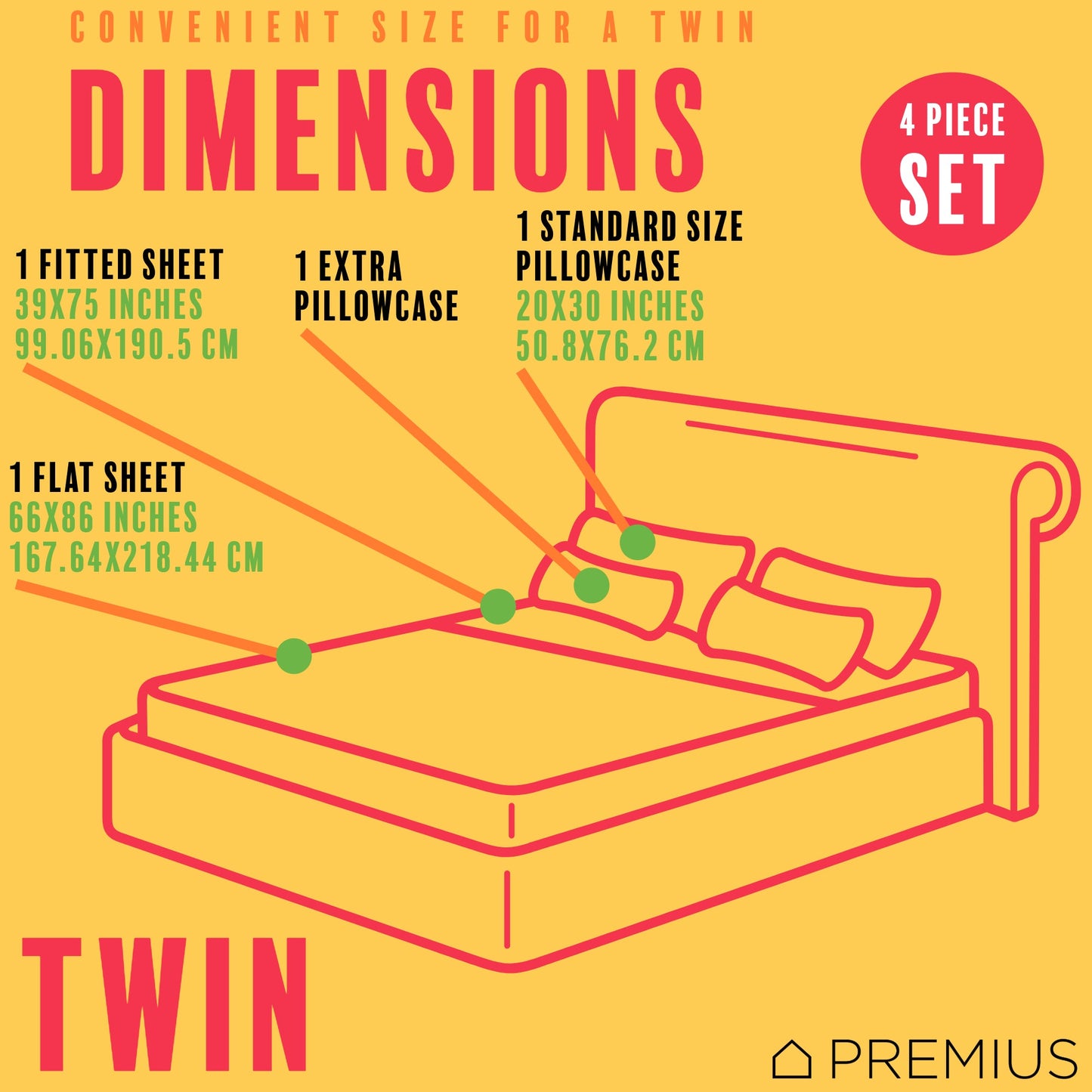 PREMIUS Lucea Soft Wrinkle-Free Microfiber Sheet Set, Soft Blue-Orange