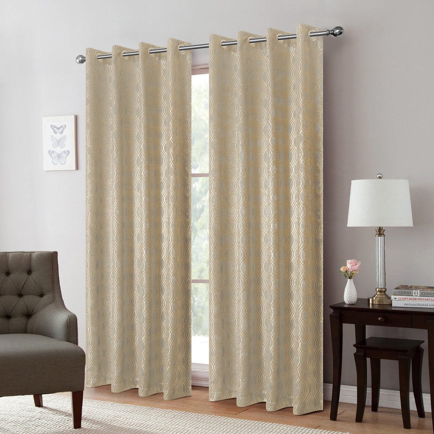 Delancy Foil Print Room Darkening Grommet Window Panel, 54x84 Inches