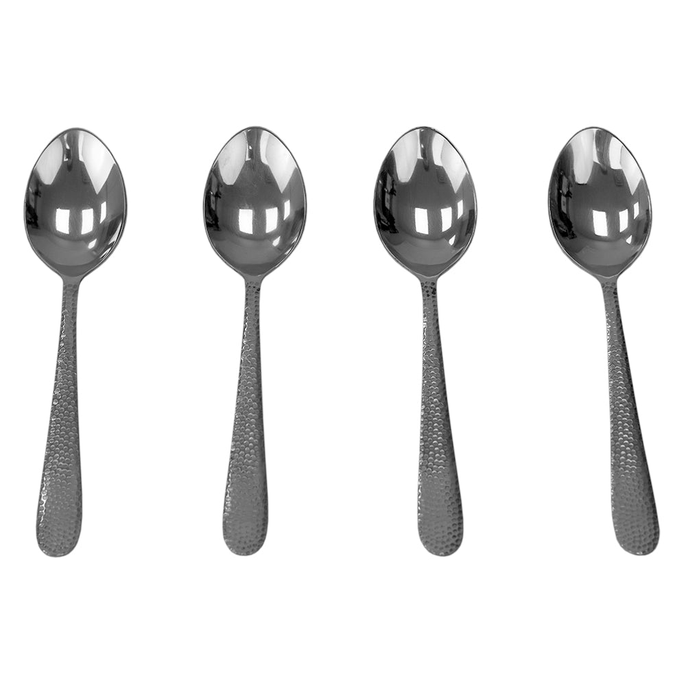 Home Basics 4 Pack Stainless Steel Dinner Spoons Set with Textured Handles, Silver
