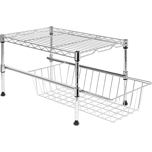 Honey-Can-Do Under Cabinet Organizer with Drawer, Chrome, 17.72x11.8x10.24 Inches