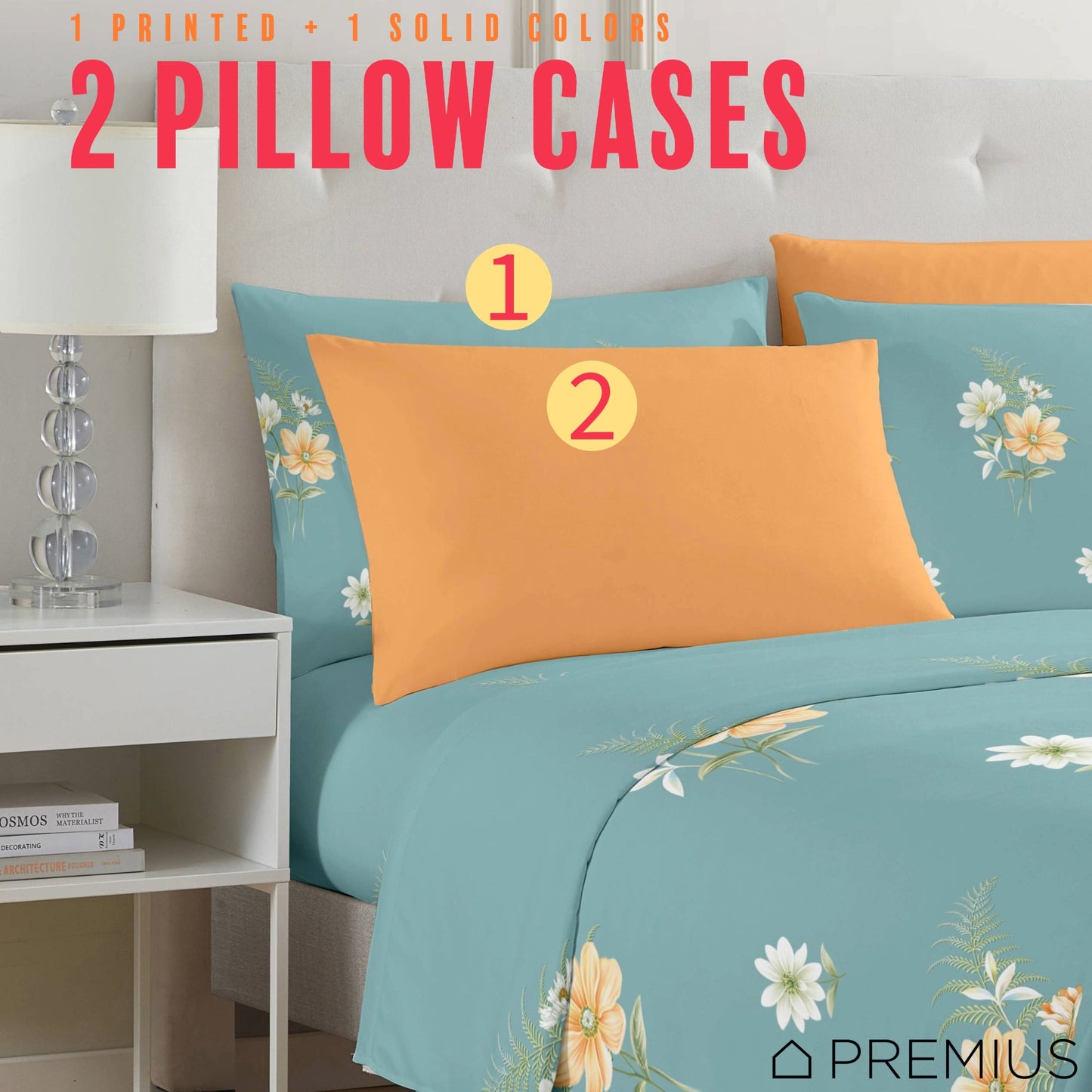 PREMIUS Lucea Soft Wrinkle-Free Microfiber Sheet Set, Soft Blue-Orange