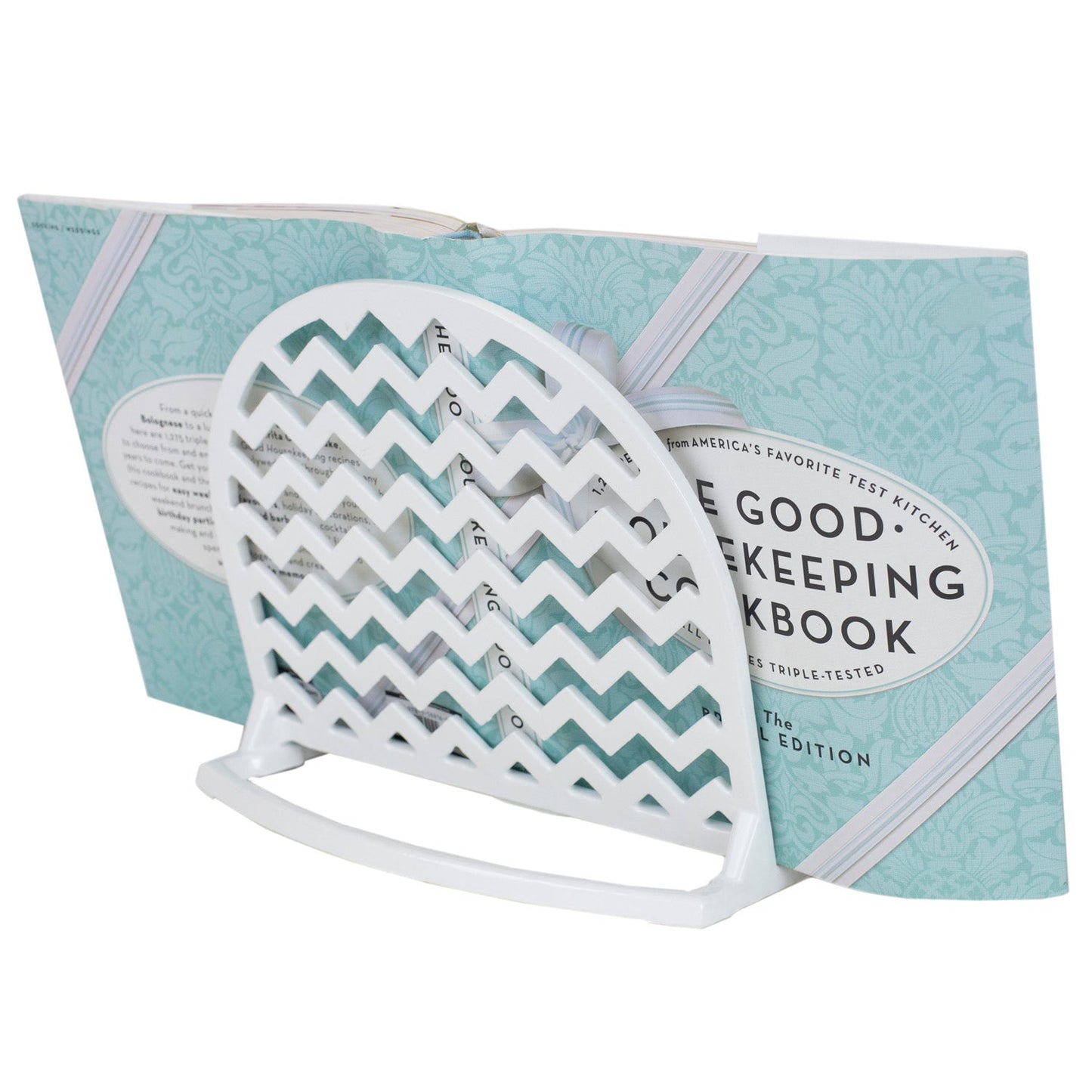 Home Basics Cast Iron Chevron Design Cookbook Stand, White, 10.5x5.5x9 Inches
