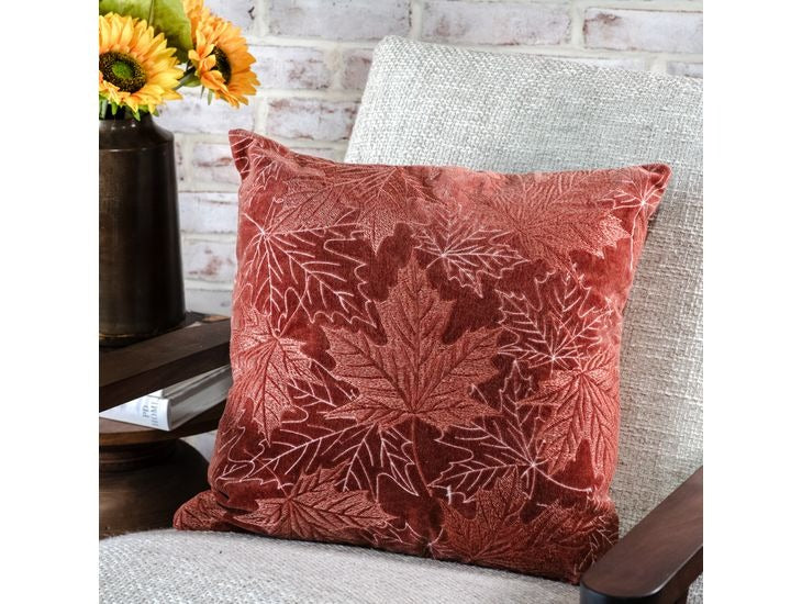 Auburn Leaves Embroidered Pillow