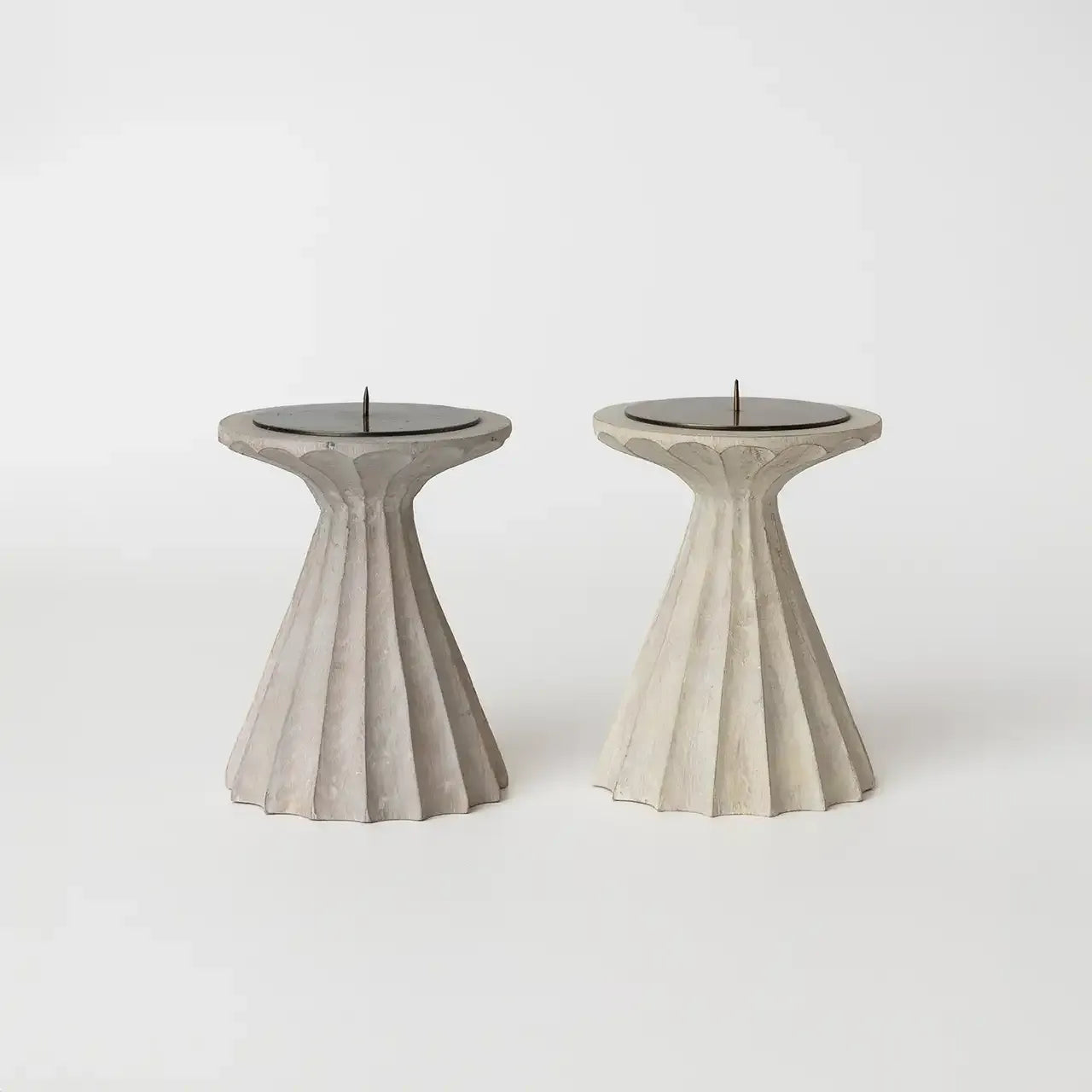 BLEACHED TALL WOOD PILLAR CANDLE HOLDER