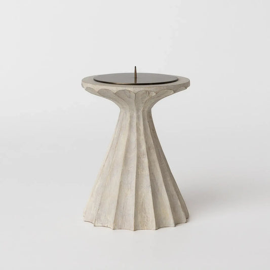 BLEACHED TALL WOOD PILLAR CANDLE HOLDER