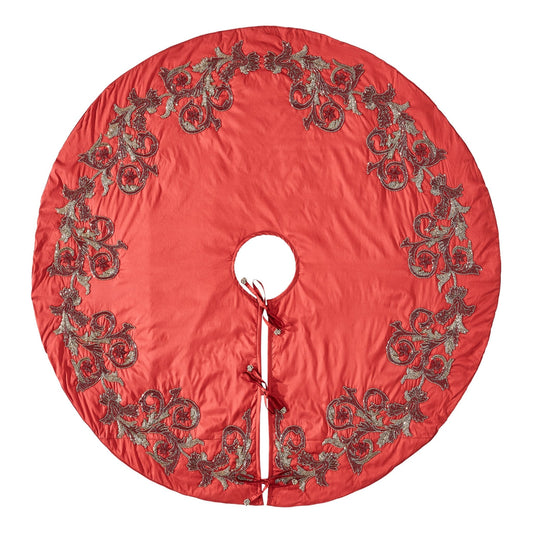 Imperial Design Hand Beaded Red Christmas Tree Skirt Red 60" Arcadia Home