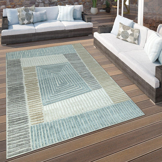 In- & Outdoor Rug Marrakesh Carved Design - Brown Blue