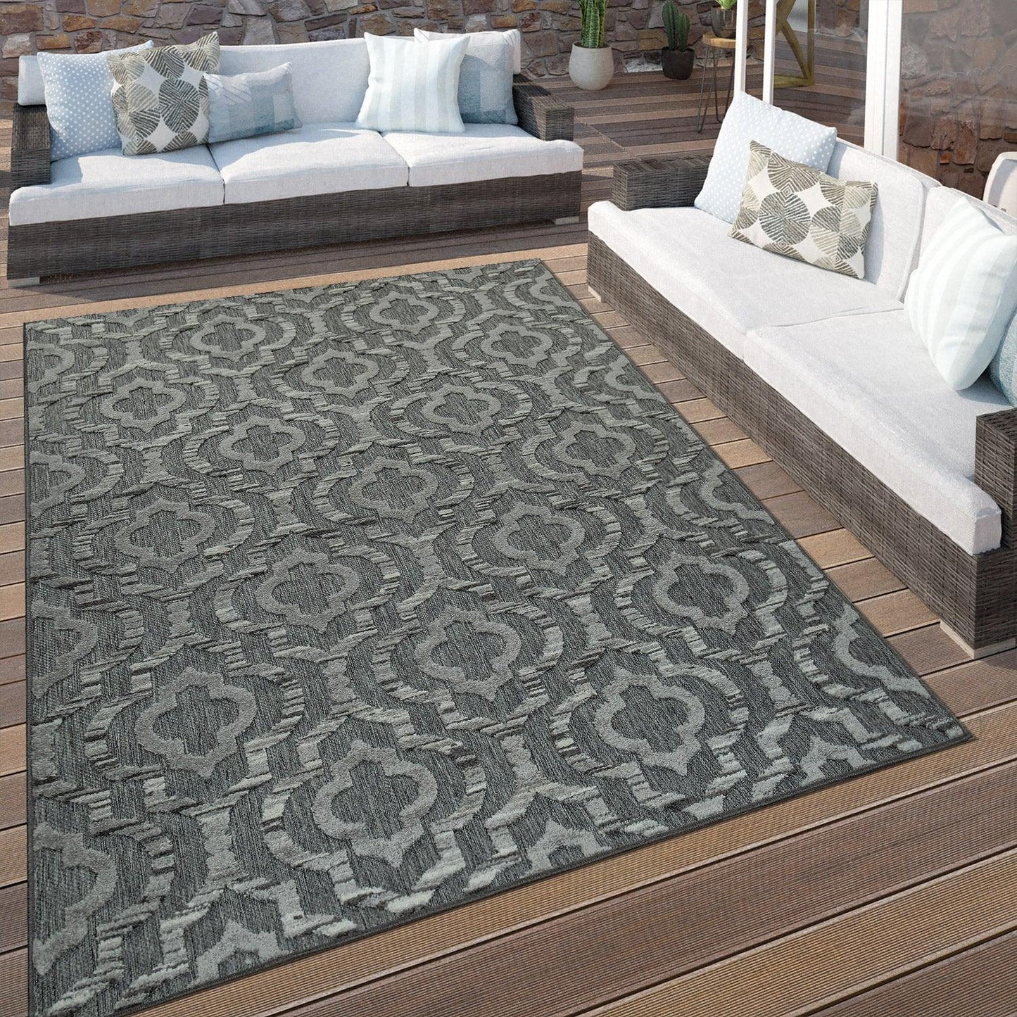In- & Outdoor Rug Marrakesh Moroccan Ornaments - Dark Grey