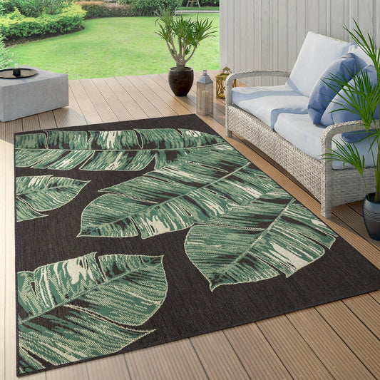 In- & Outdoor Rug Ostende Jungle Leaves - Black Green