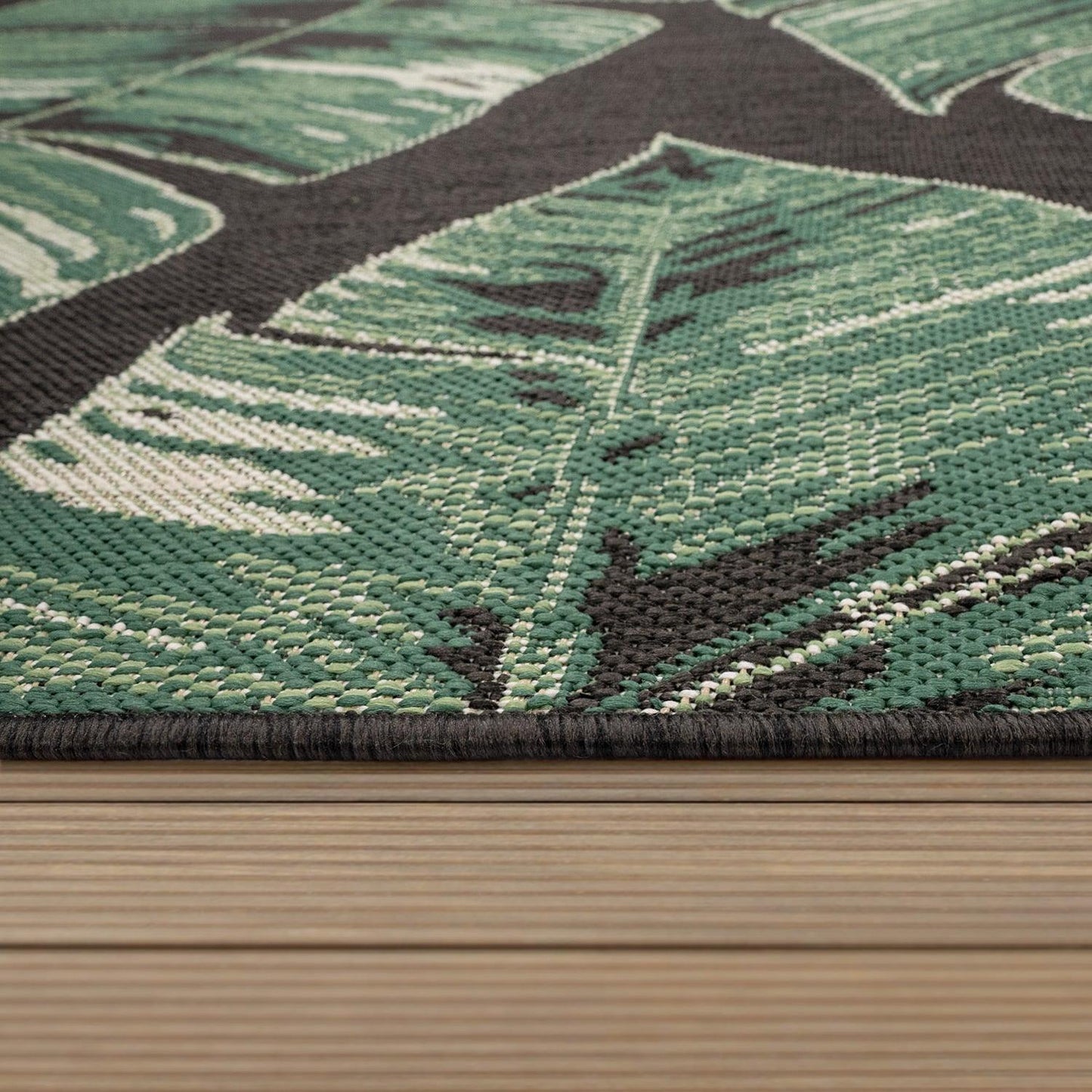 In- & Outdoor Rug Ostende Jungle Leaves - Black Green