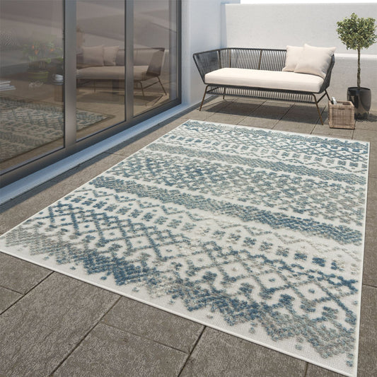 In- & Outdoor Rug Marrakesh High/Low Effect Trellis in Turquoise Cream