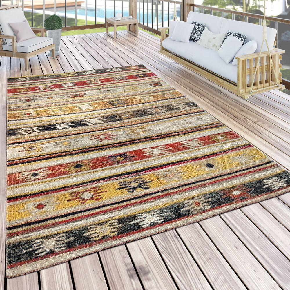 Indoor & Outdoor Rug Ethnic Cream Red Yellow