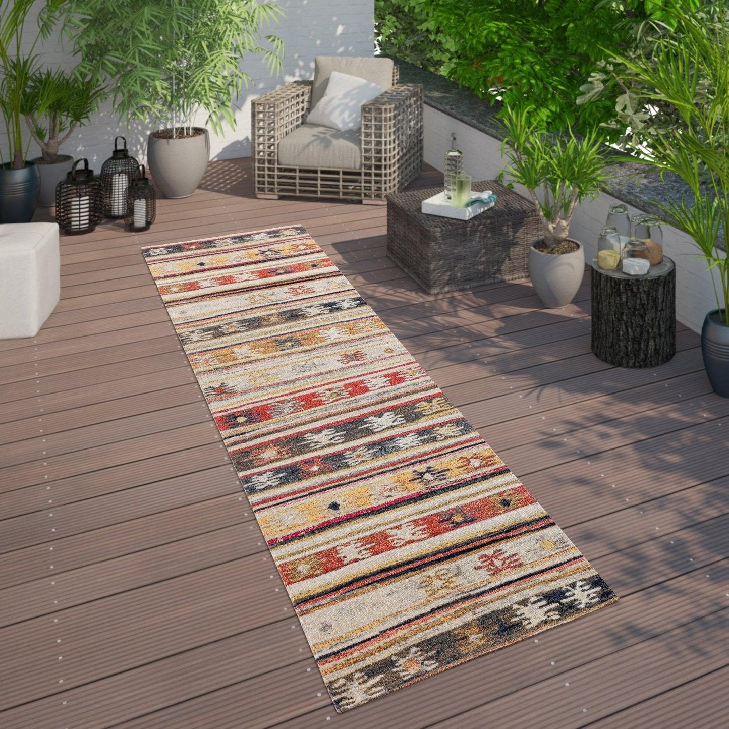 Indoor & Outdoor Rug Ethnic Cream Red Yellow