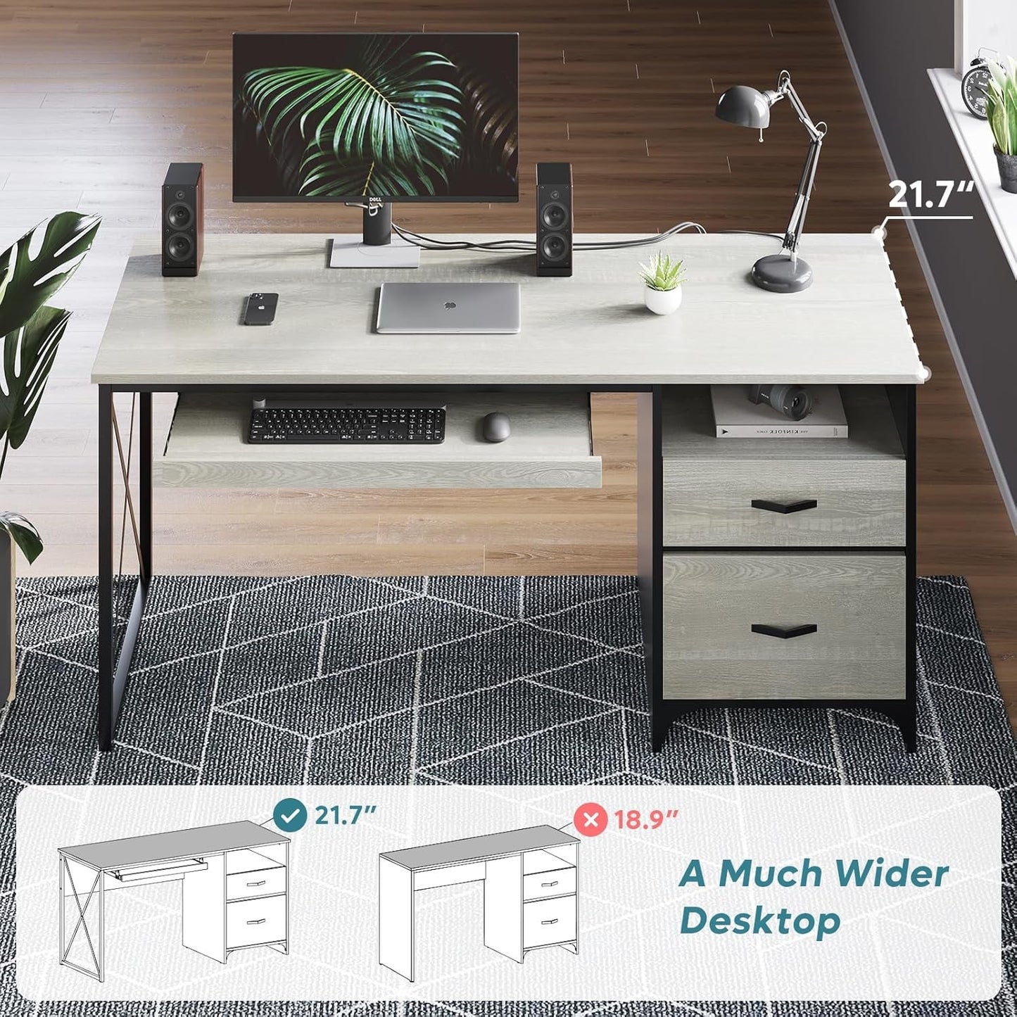 Industrial Office Desk with Storage Drawers and Keyboard Tray