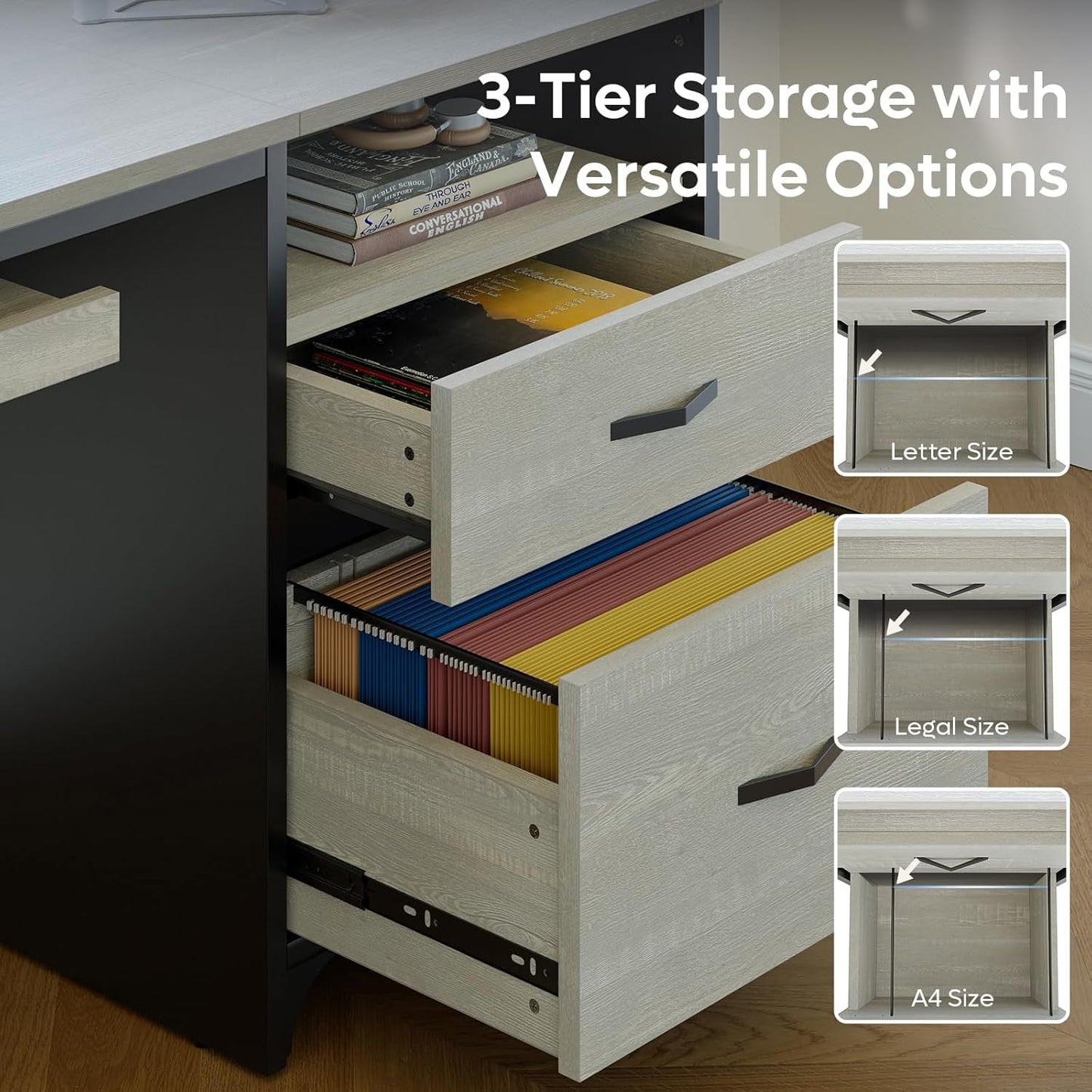 Industrial Office Desk with Storage Drawers and Keyboard Tray