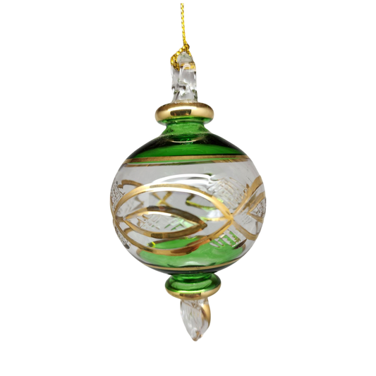Etched Sphere Glass With Gold Accents - Green