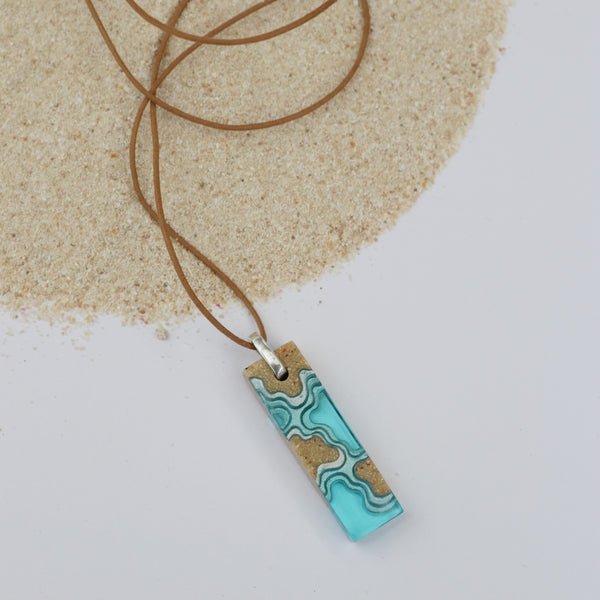 Islands Necklace – Aqua & Ultramarine Resin Rectangle Pendant
