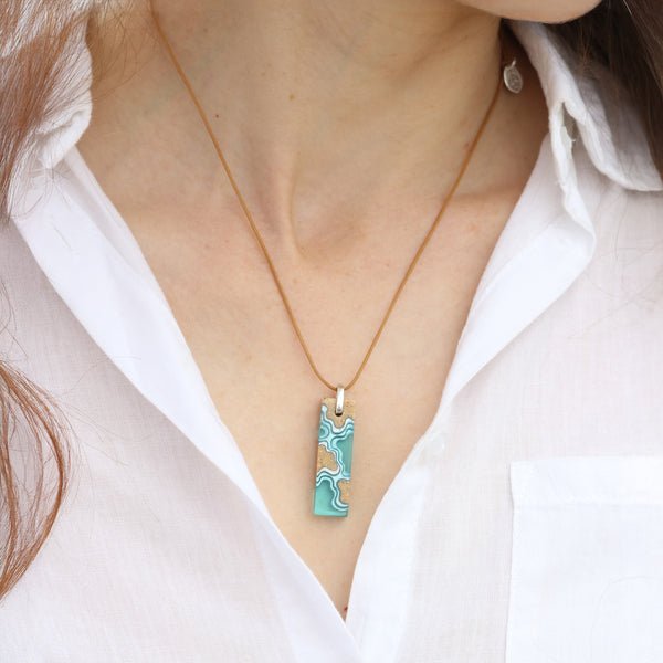 Islands Necklace – Aqua & Ultramarine Resin Rectangle Pendant