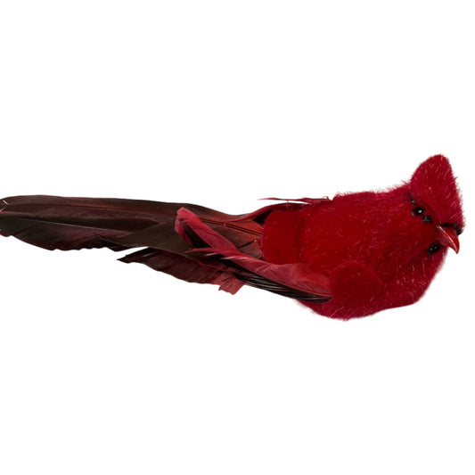 Cardinal Bird with Red & Black Tail Clip-On Ornament - Right Facing