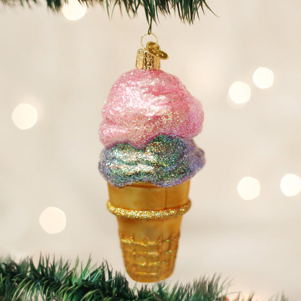 Double Dip Ice Cream  Glass Ornament