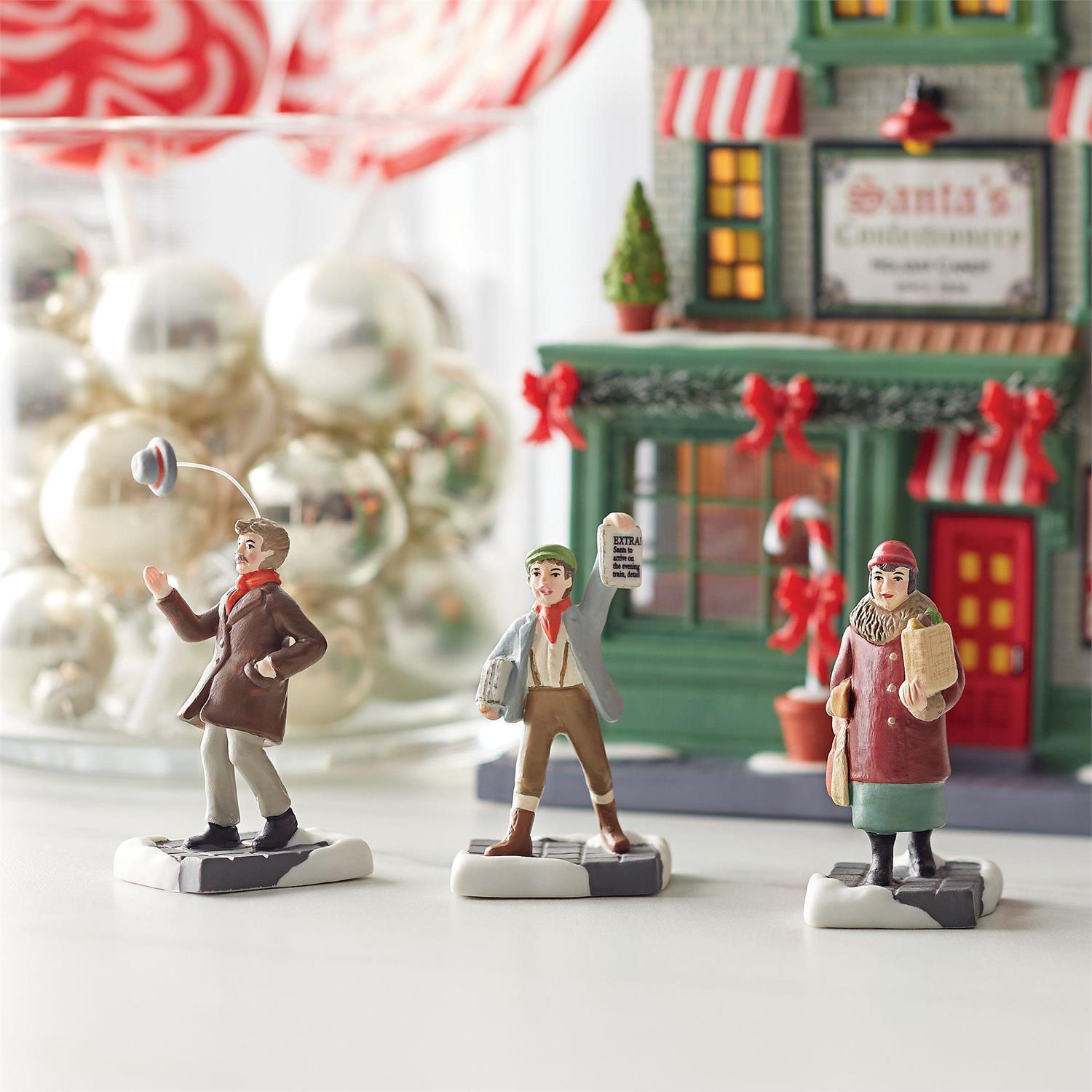Friends And Neighbors - 3 Piece Set featuring village figures in festive holiday setting.
