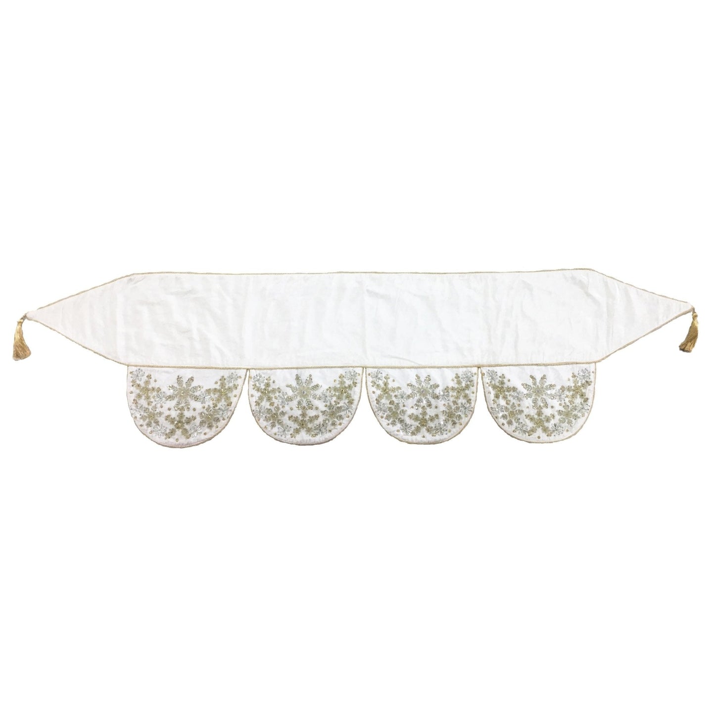 Ivory Velvet Mantel Scarf Hand Beading and Crewel Embroidery - 72" Arcadia Home
