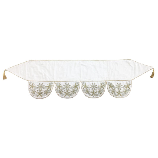 Ivory Velvet Mantel Scarf Hand Beading and Crewel Embroidery - 72" Arcadia Home
