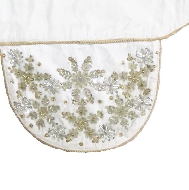 Ivory Velvet Mantel Scarf Hand Beading and Crewel Embroidery - 72" Arcadia Home