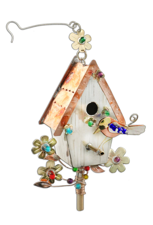 Bluebird Birdhouse Metal Ornament