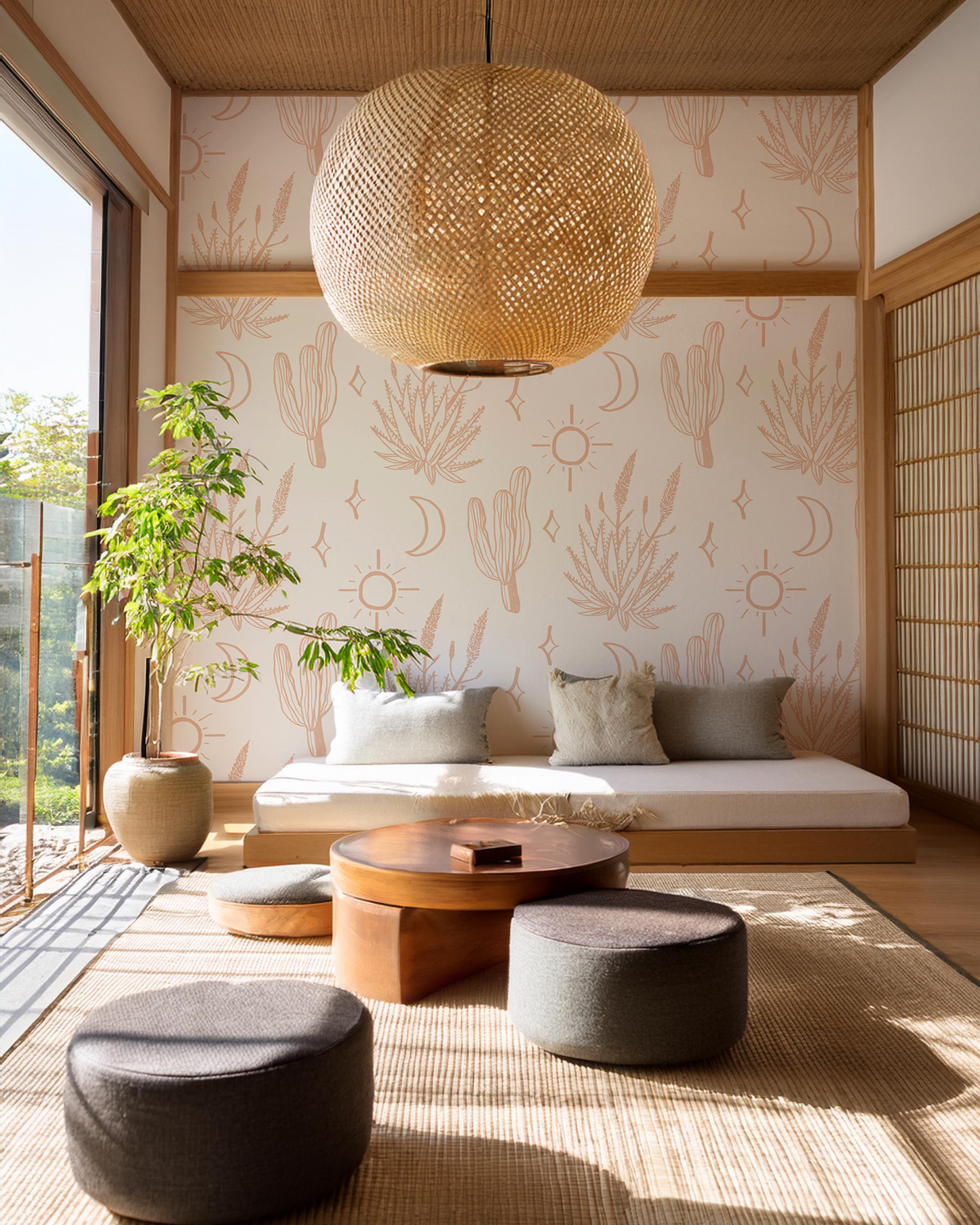 Desert Sky Wallpaper, large pattern, white and clay