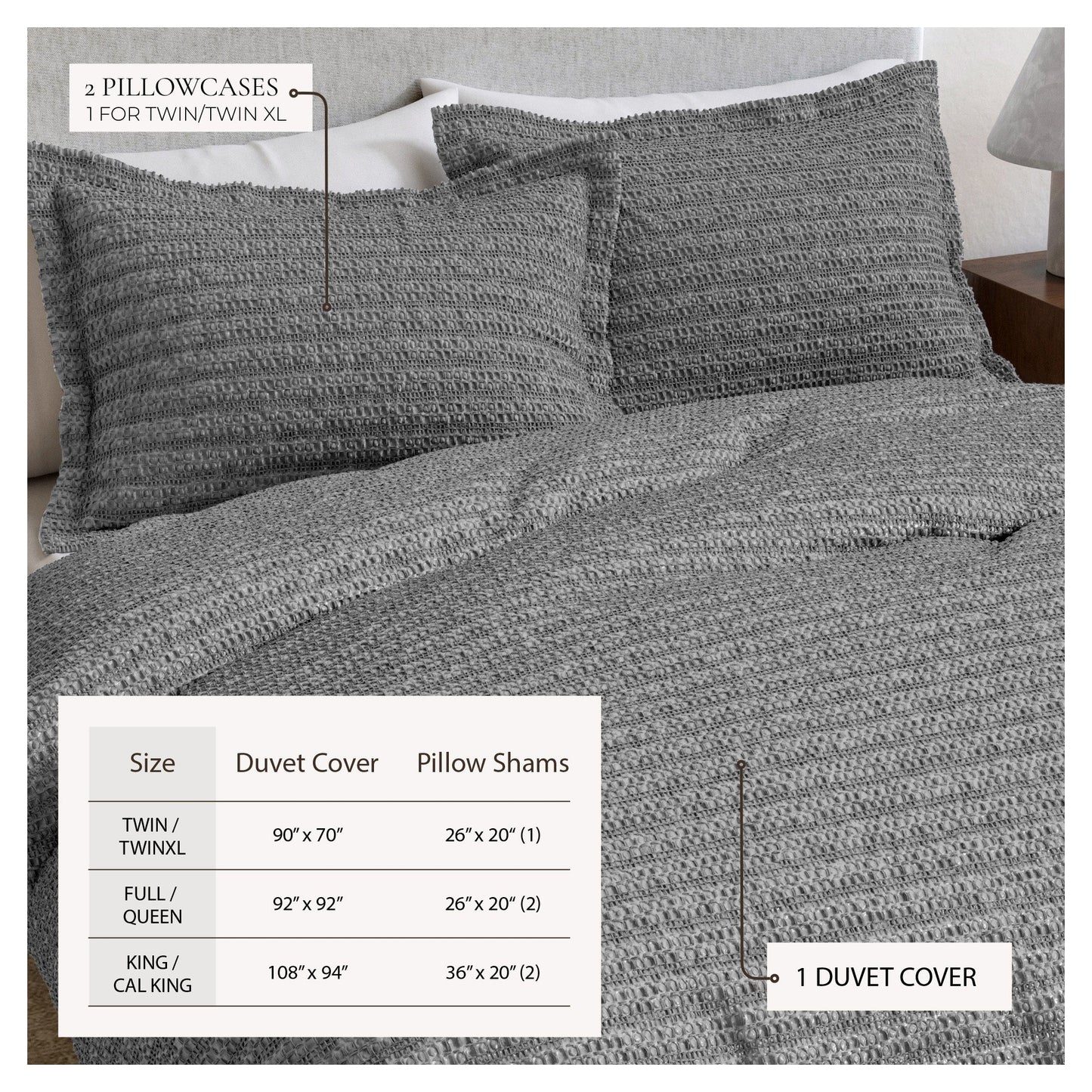 100% Cotton Honeycomb Waffle Duvet Set - Mattea Collection