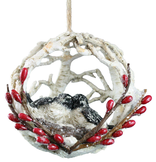 4 Inch Chickadee In Birch Ball - 2 Chickadees