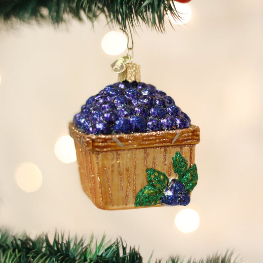 Old World Christmas Basket Of Blueberries Glass Ornament