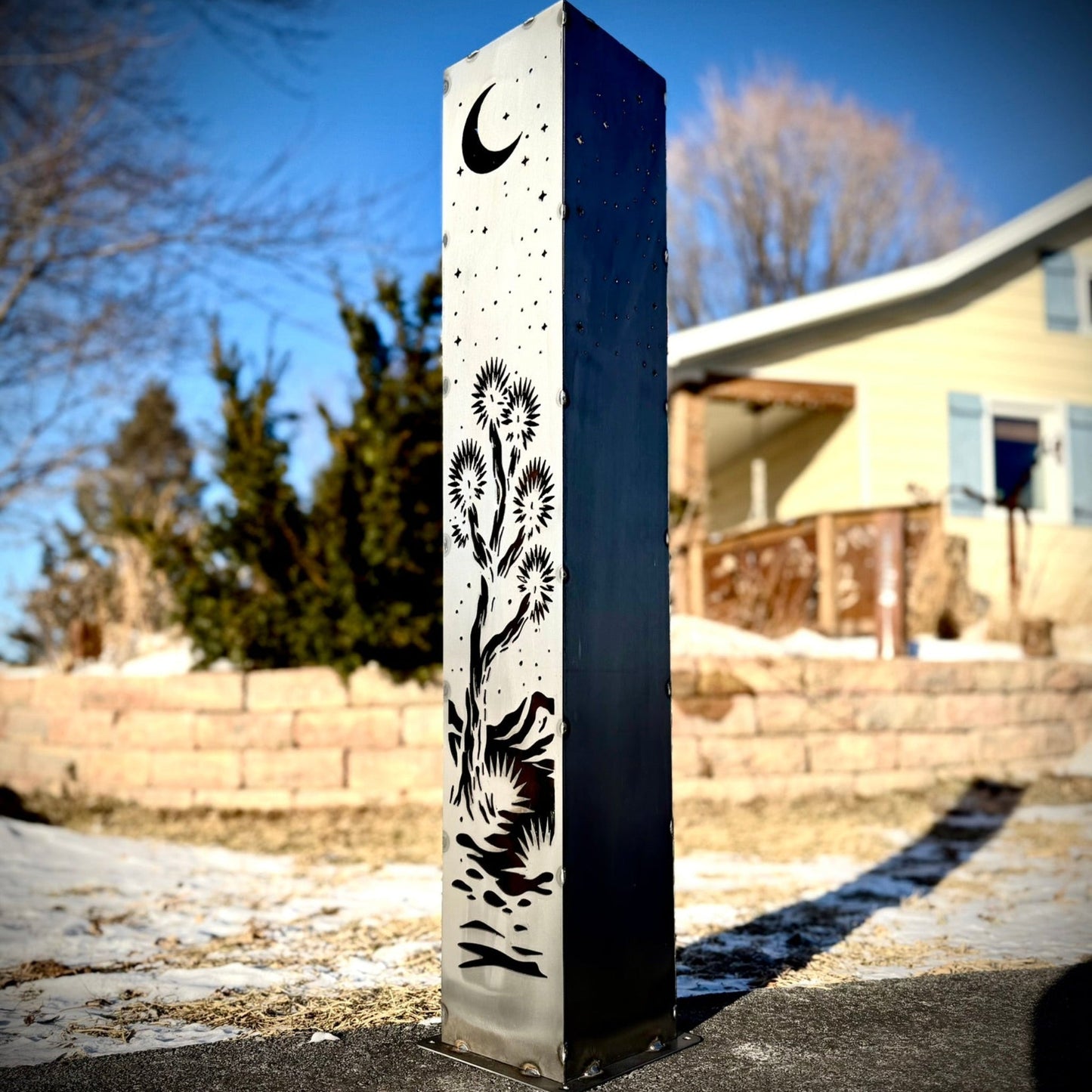Joshua Moon Luminary Pillar w/ Solar Cap | Multiple Sizes | Steel